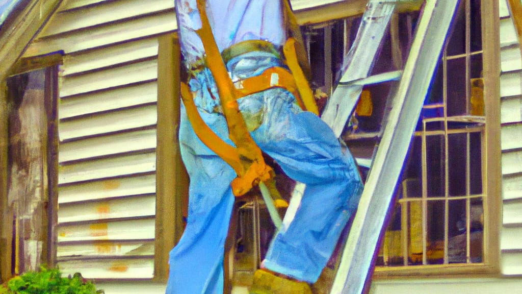 Man climbing ladder on Milton, Georgia home to replace roof