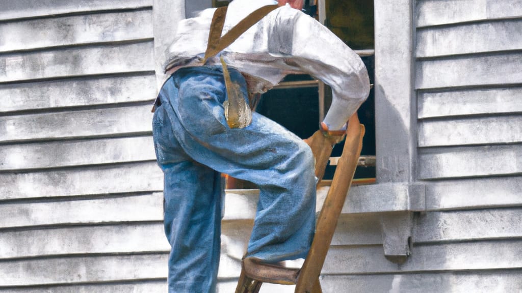 Man climbing ladder on Mineral, Virginia home to replace roof