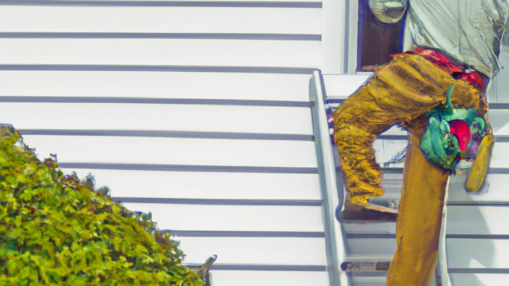 Man climbing ladder on Mint Hill, North Carolina home to replace roof