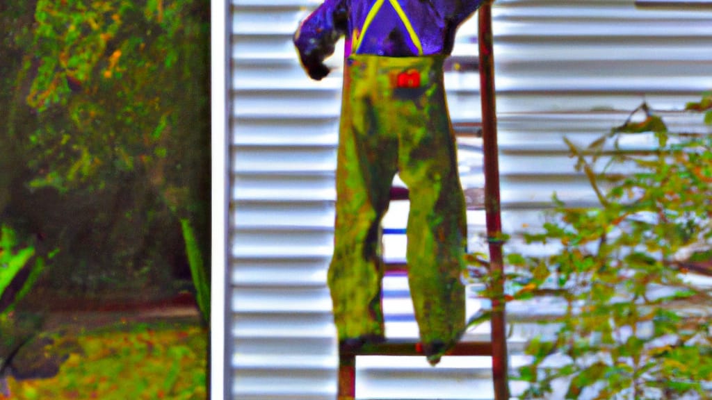 Man climbing ladder on Monticello, Florida home to replace roof