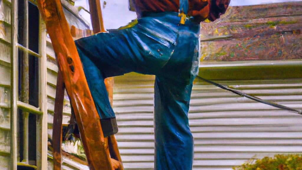 Man climbing ladder on Morgan, Pennsylvania home to replace roof
