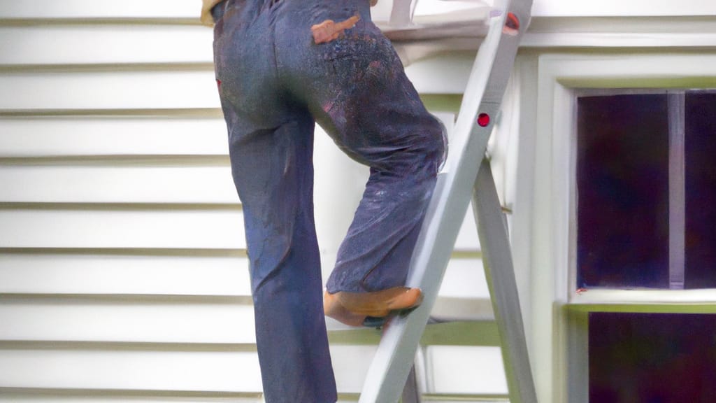 Man climbing ladder on Mosinee, Wisconsin home to replace roof