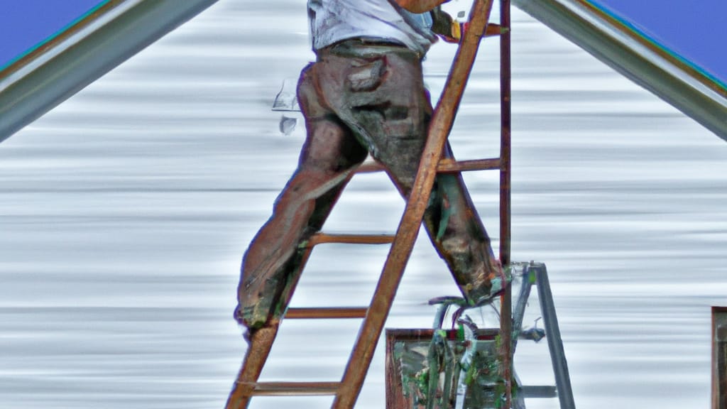 Man climbing ladder on Mounds, Oklahoma home to replace roof