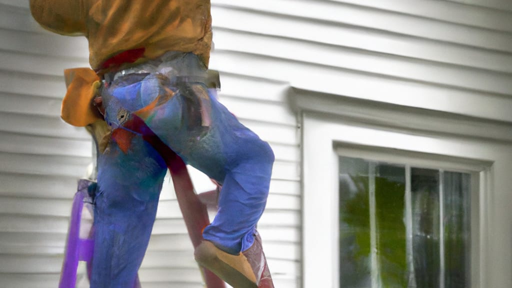 Man climbing ladder on Mount Pleasant, Wisconsin home to replace roof