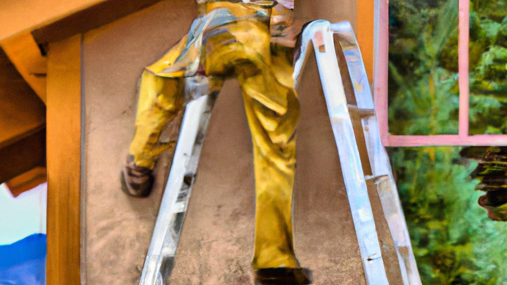 Man climbing ladder on Mountain Home, Idaho home to replace roof