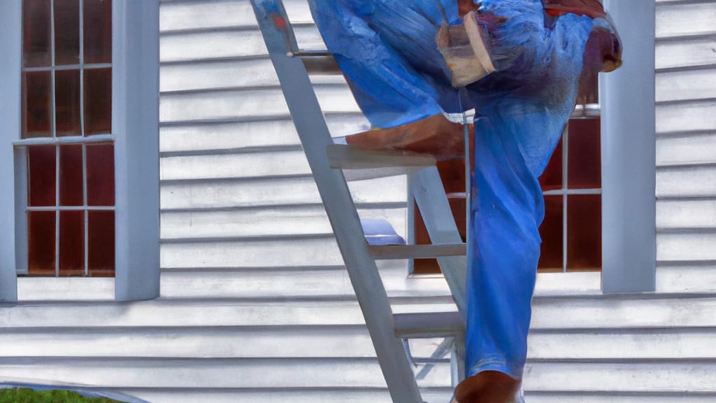 Man climbing ladder on Mt Holly, North Carolina home to replace roof