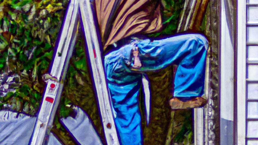 Man climbing ladder on Murrayville, Georgia home to replace roof