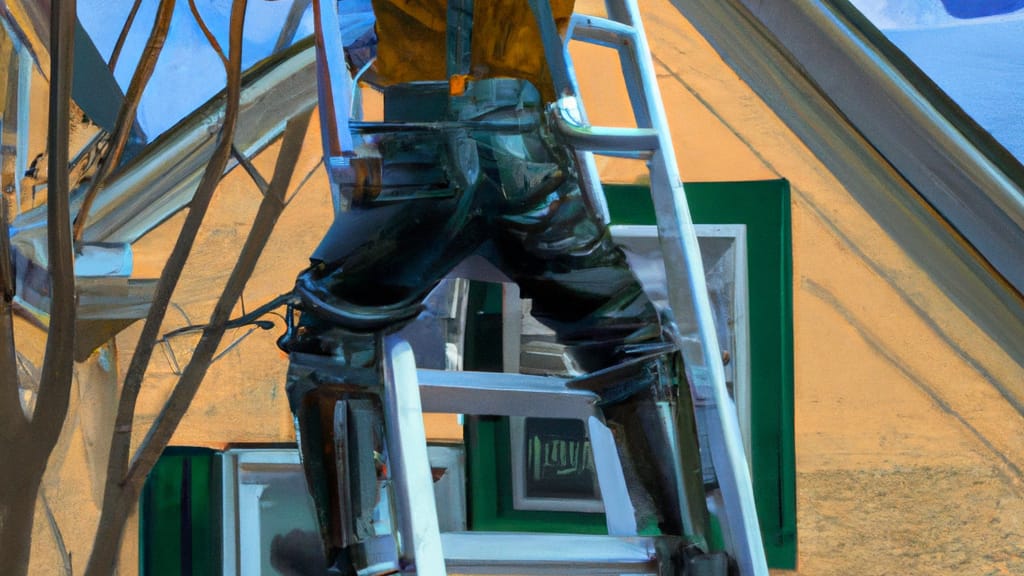 Man climbing ladder on New Britain, Pennsylvania home to replace roof