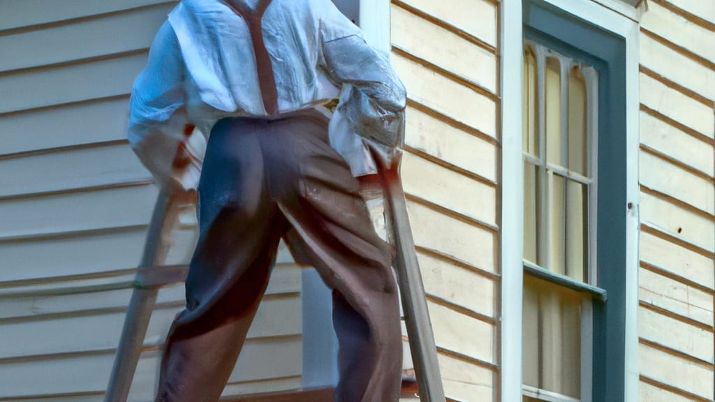 Man climbing ladder on New Paris, Pennsylvania home to replace roof