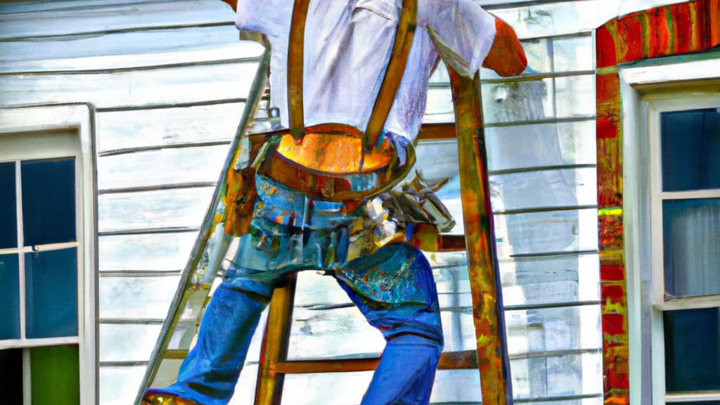 Man climbing ladder on New Providence, Pennsylvania home to replace roof