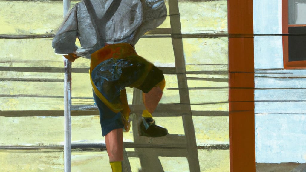 Man climbing ladder on Newcastle, California home to replace roof
