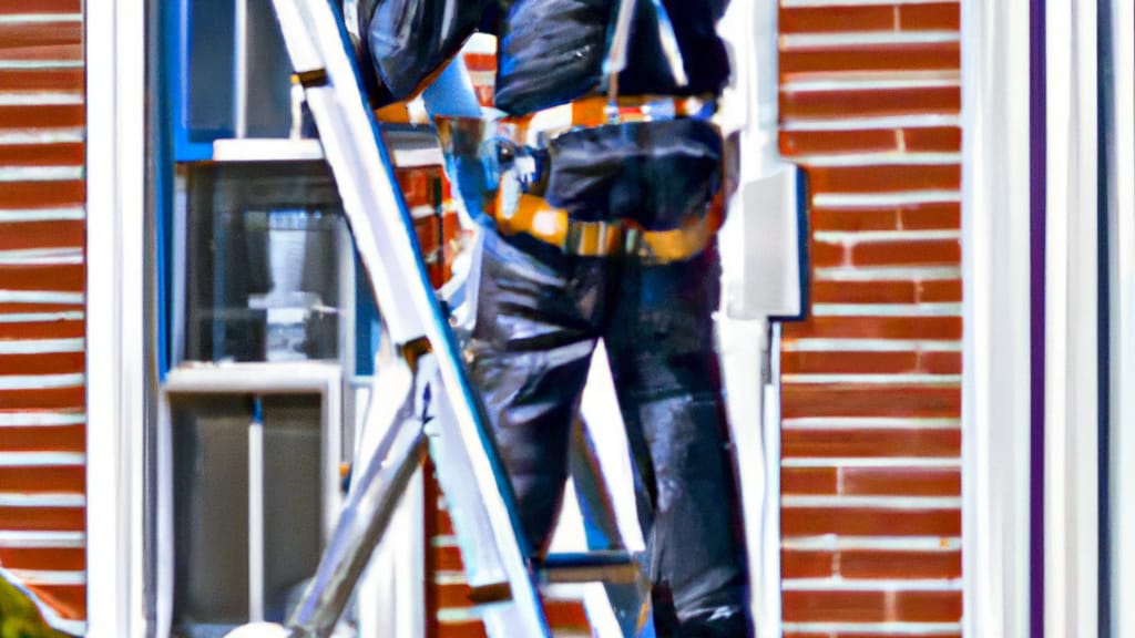 Man climbing ladder on Newtown, Connecticut home to replace roof