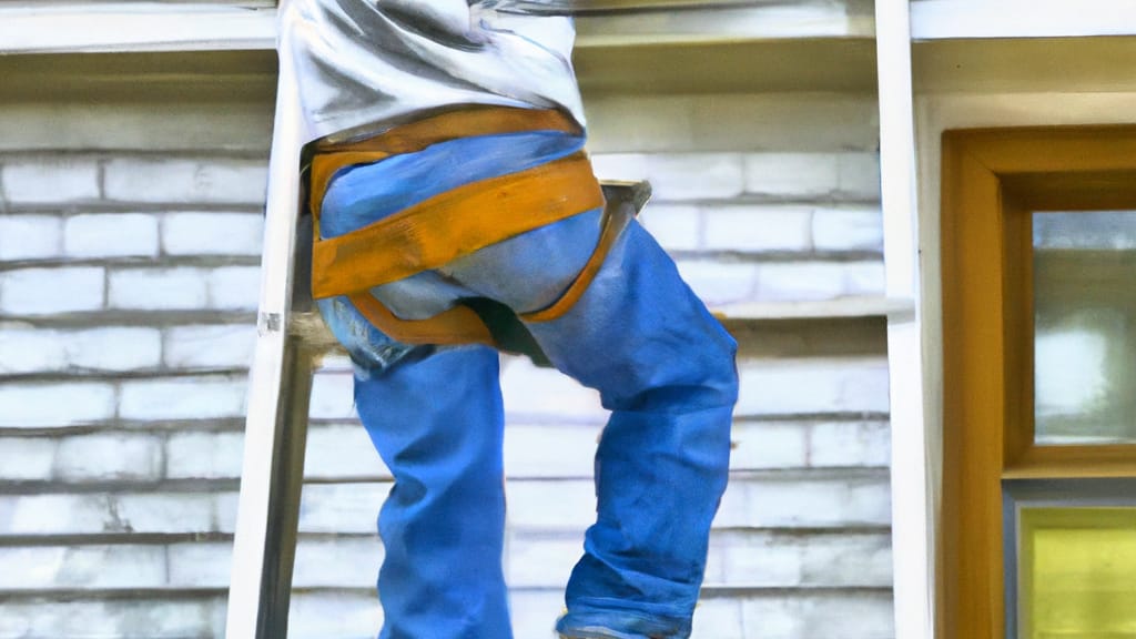 Man climbing ladder on Norridge, Illinois home to replace roof