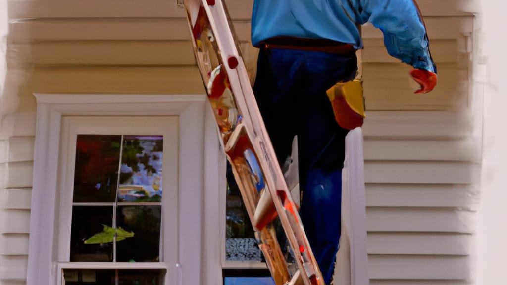 Man climbing ladder on North Java, New York home to replace roof