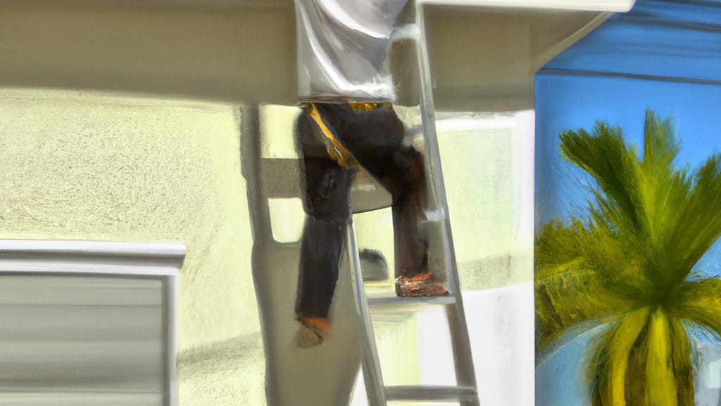 Man climbing ladder on North Miami, Florida home to replace roof