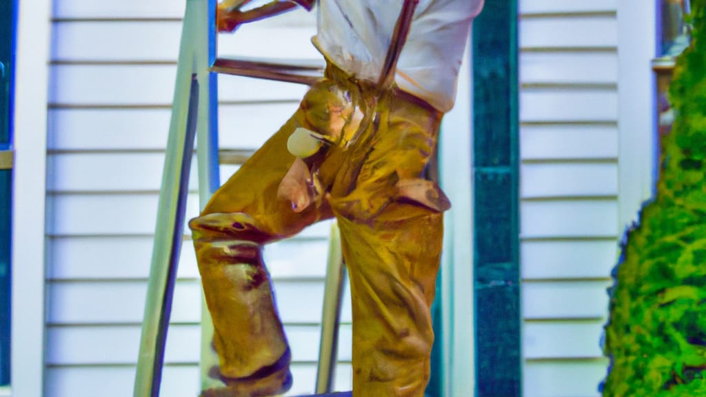 Man climbing ladder on North Middletown, New Jersey home to replace roof