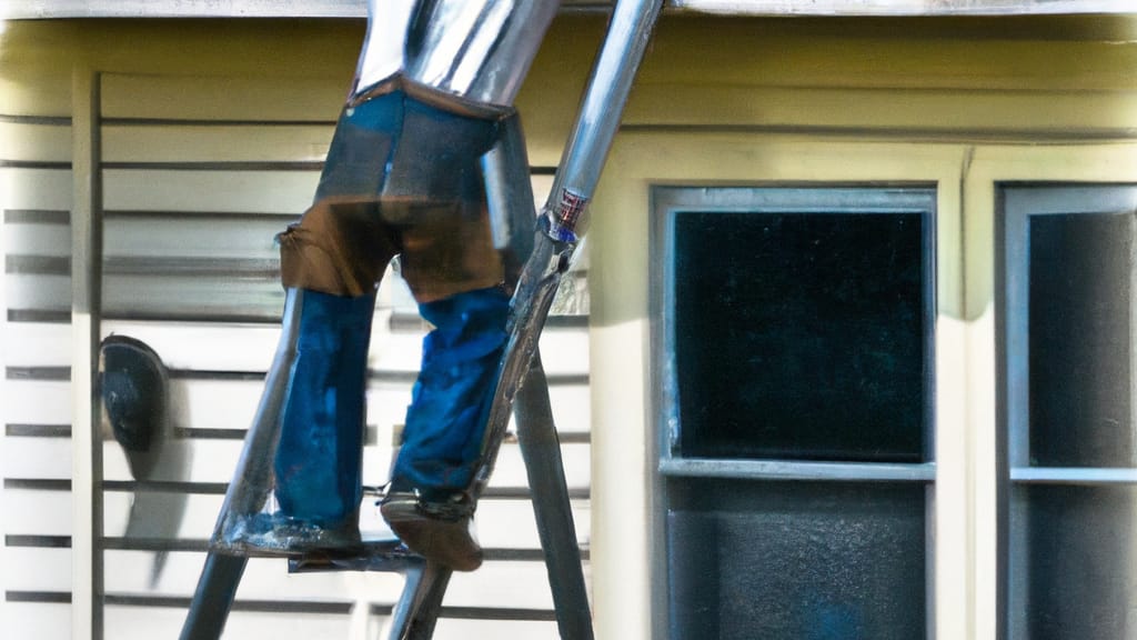 Man climbing ladder on North Pekin, Illinois home to replace roof