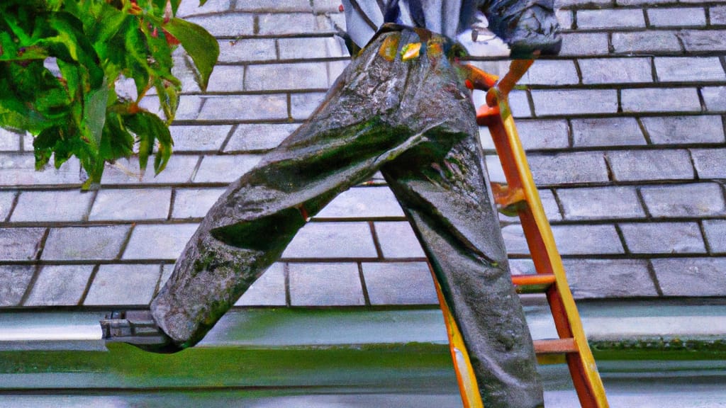 Man climbing ladder on North Plainfield, New Jersey home to replace roof
