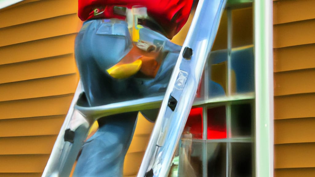 Man climbing ladder on North Saint Paul, Minnesota home to replace roof