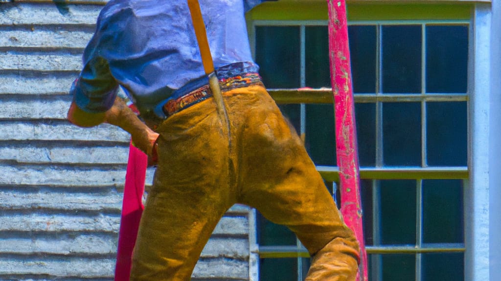 Man climbing ladder on North Windham, Connecticut home to replace roof