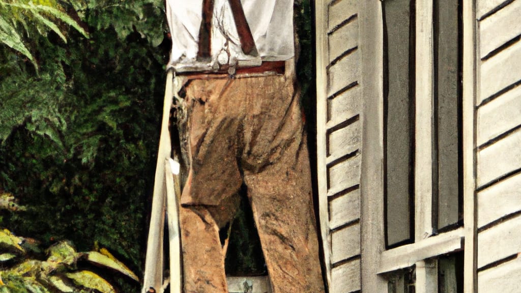 Man climbing ladder on Northwood, Ohio home to replace roof