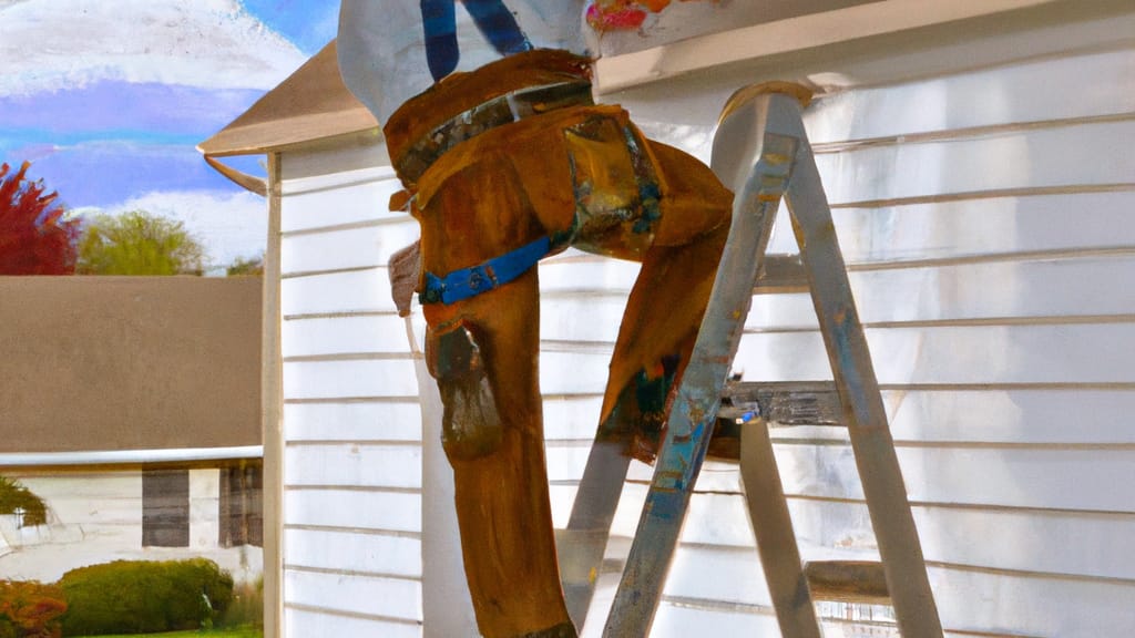 Man climbing ladder on O Fallon, Illinois home to replace roof