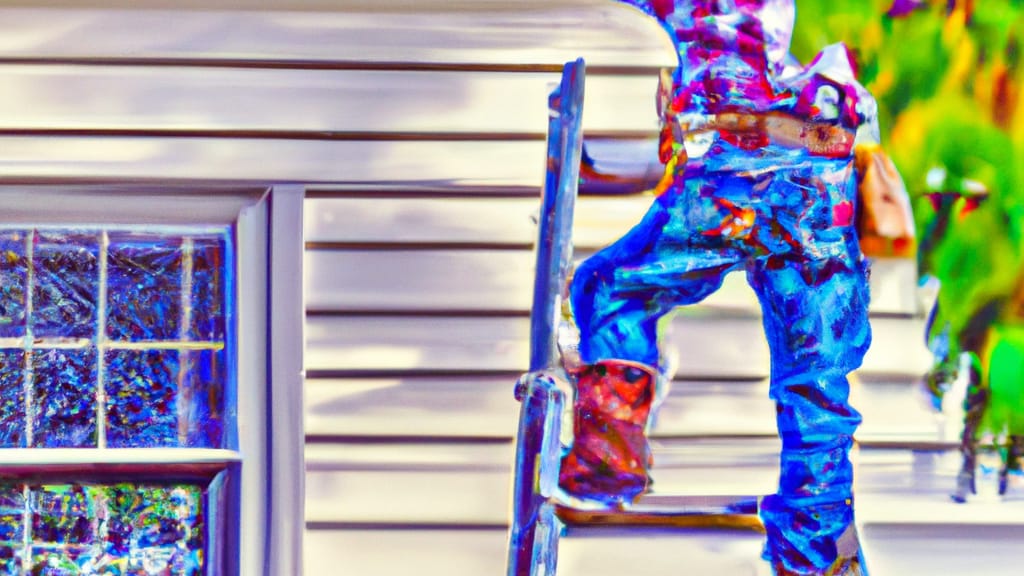 Man climbing ladder on Oakbrook Terrace, Illinois home to replace roof