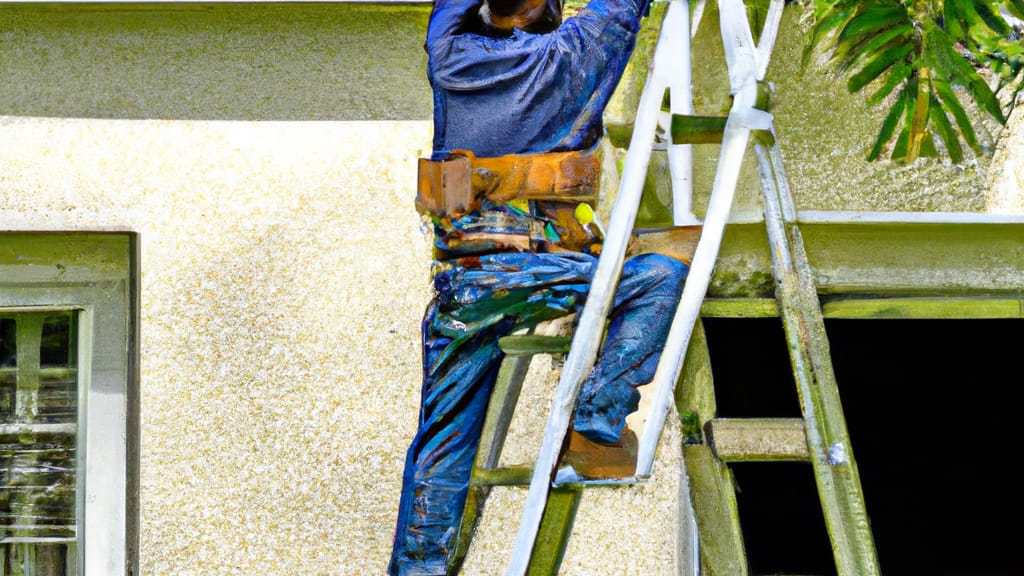 Man climbing ladder on Oakland Park, Florida home to replace roof