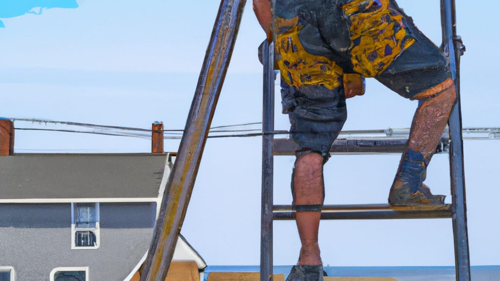 Man climbing ladder on Ocean, New Jersey home to replace roof