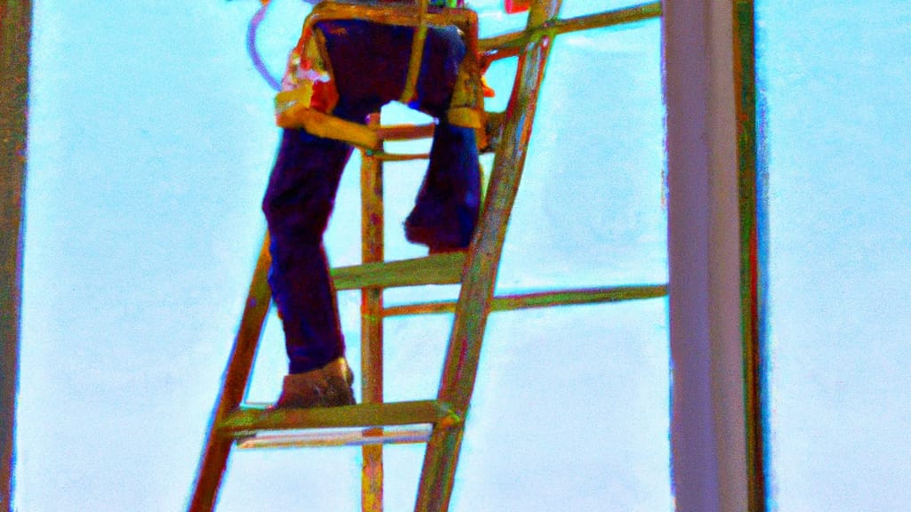 Man climbing ladder on Ocean View, Delaware home to replace roof