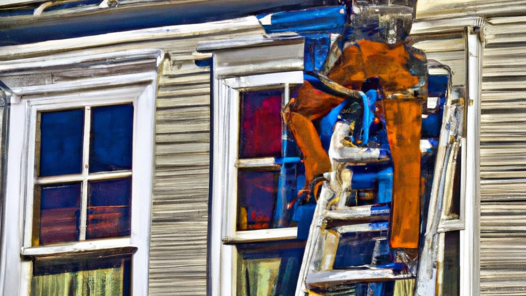 Man climbing ladder on Ogdensburg, New Jersey home to replace roof