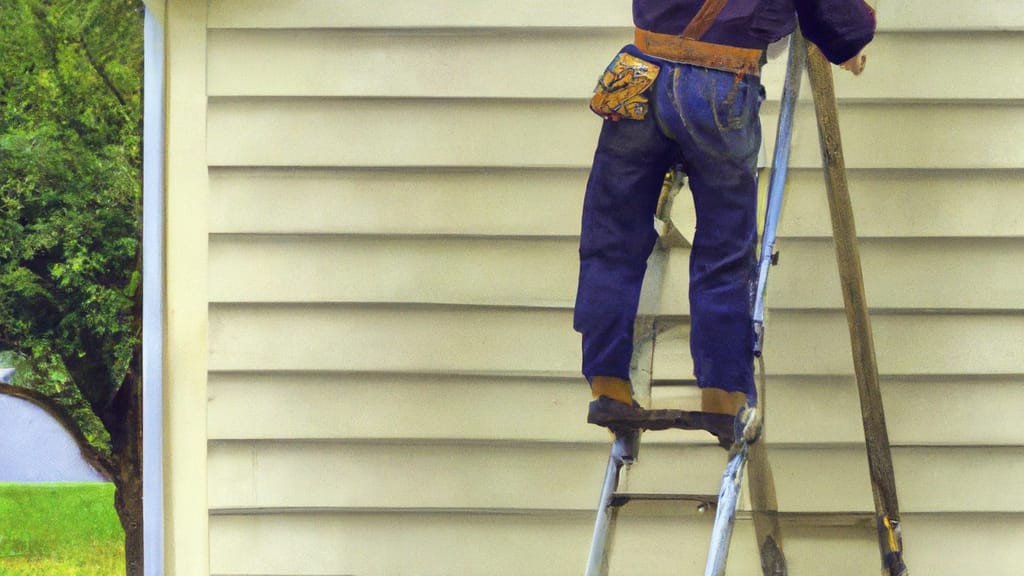 Man climbing ladder on Oglesby, Illinois home to replace roof