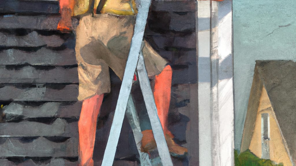 Man climbing ladder on Ontario, Ohio home to replace roof