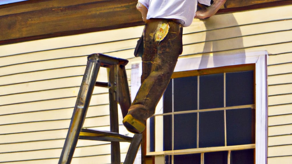 Man climbing ladder on Otsego, Michigan home to replace roof