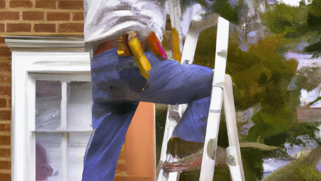 Man climbing ladder on Oxford, Michigan home to replace roof