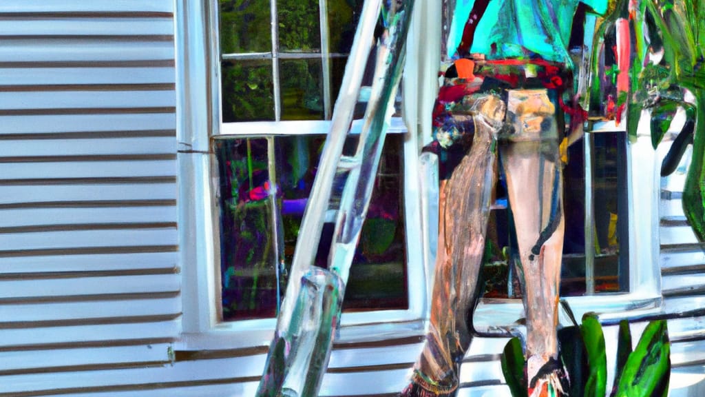 Man climbing ladder on Pace, Florida home to replace roof