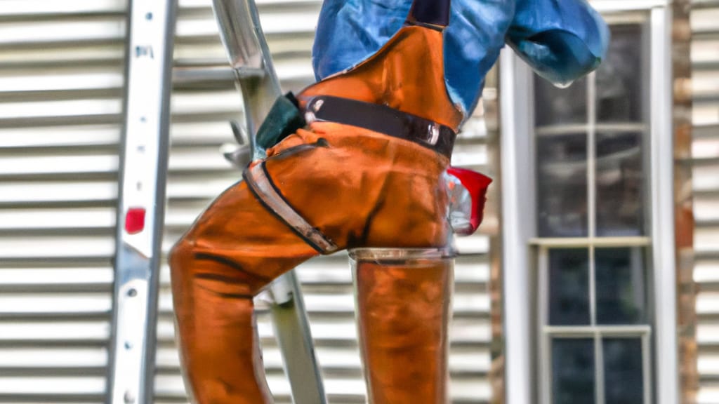 Man climbing ladder on Paige, Texas home to replace roof