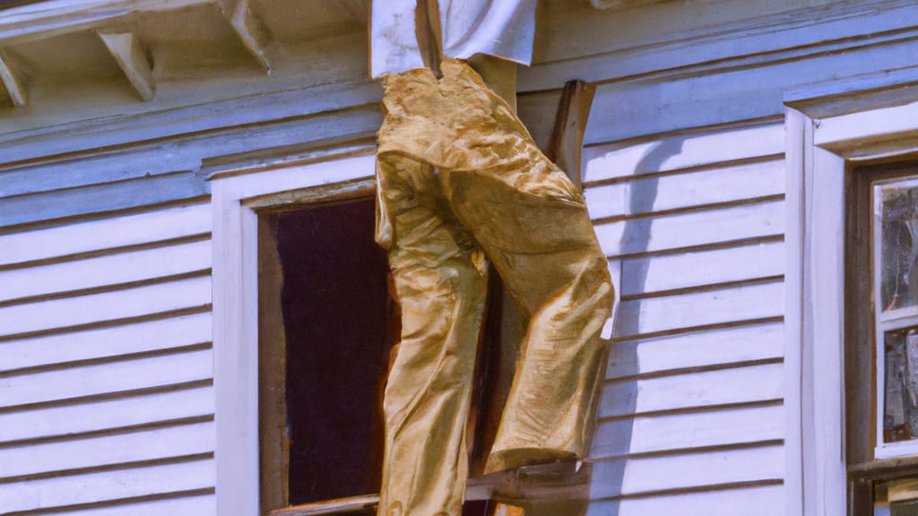 Man climbing ladder on Palmyra, Virginia home to replace roof