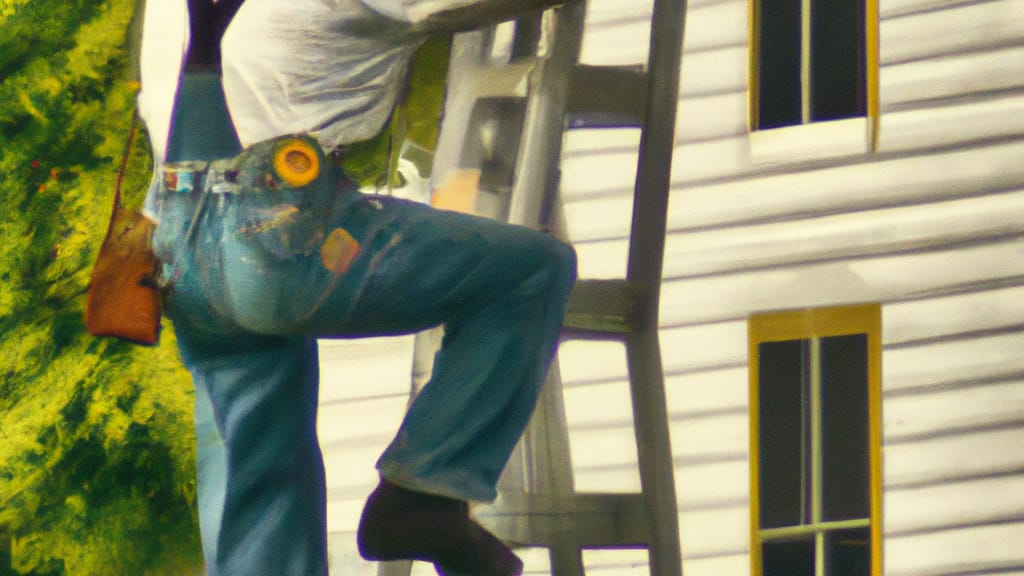 Man climbing ladder on Palo, Iowa home to replace roof