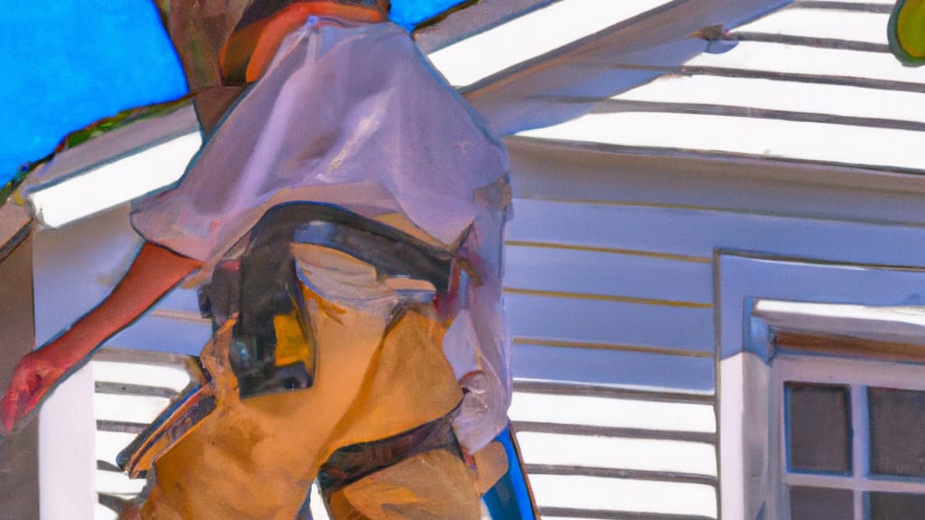 Man climbing ladder on Pawleys Island, South Carolina home to replace roof