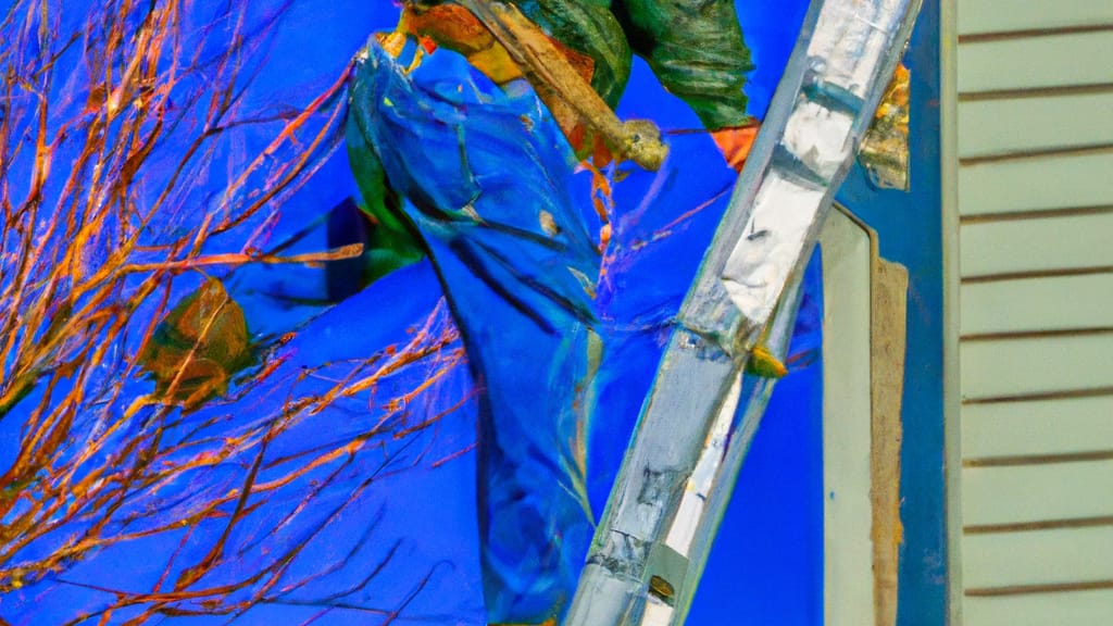 Man climbing ladder on Pennington, New Jersey home to replace roof