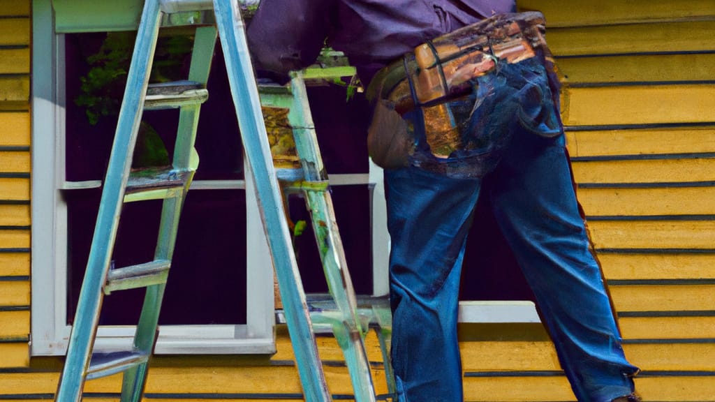 Man climbing ladder on Plymouth, Minnesota home to replace roof