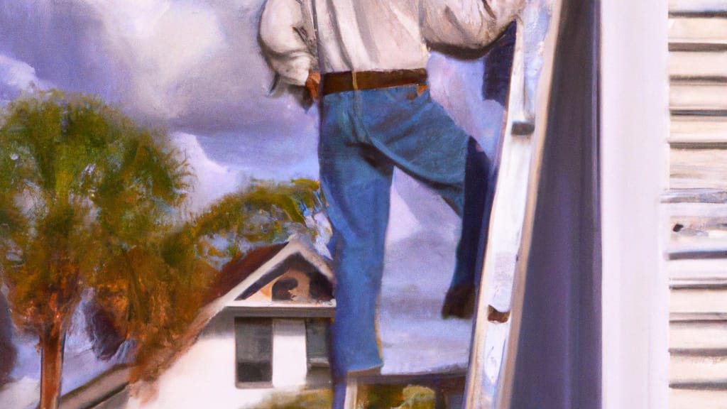 Man climbing ladder on Polk City, Florida home to replace roof
