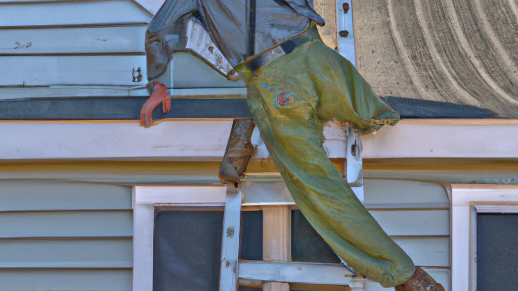 Man climbing ladder on Powells Point, North Carolina home to replace roof