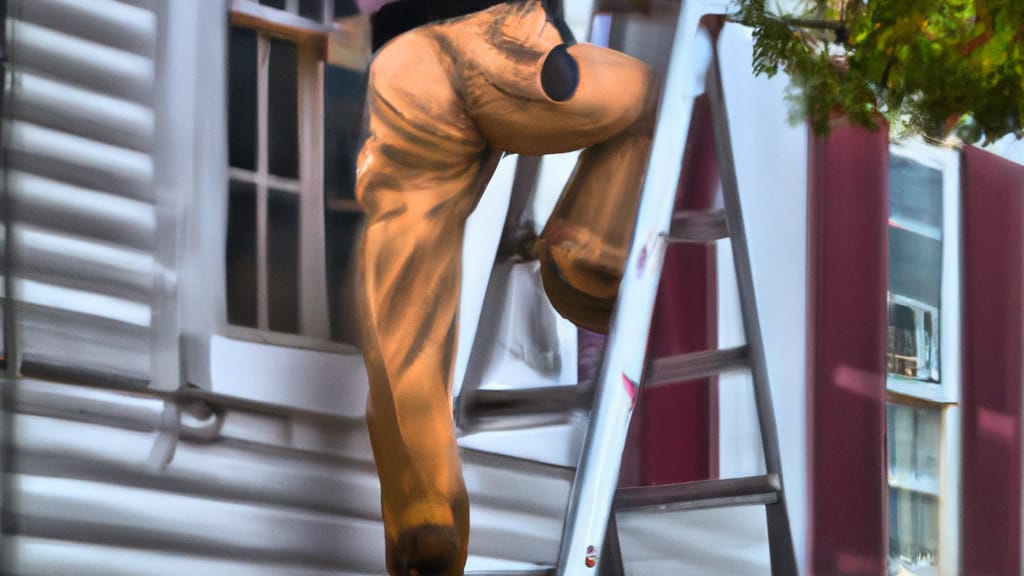 Man climbing ladder on Prince Frederick, Maryland home to replace roof