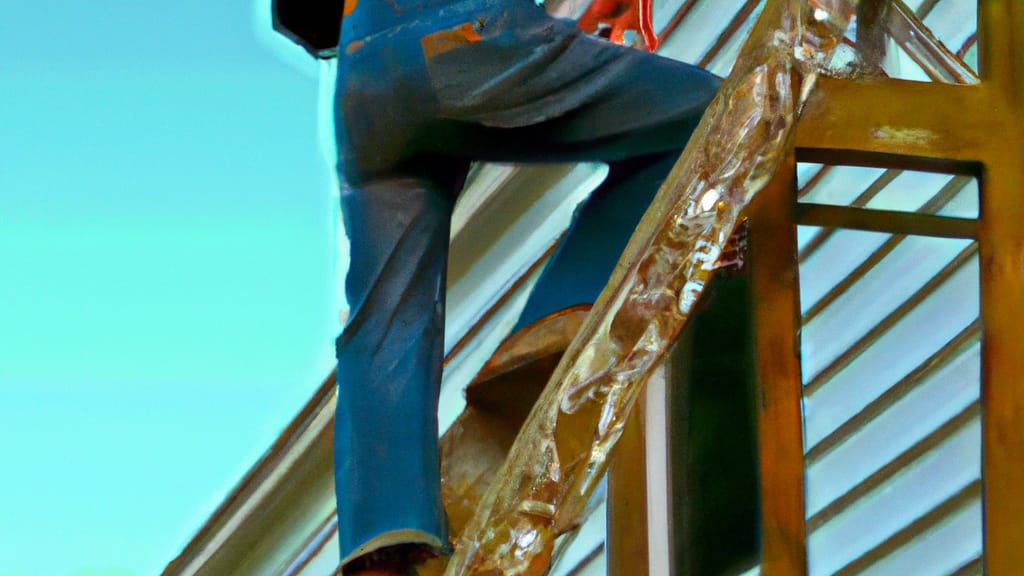 Man climbing ladder on Quitman, Arkansas home to replace roof