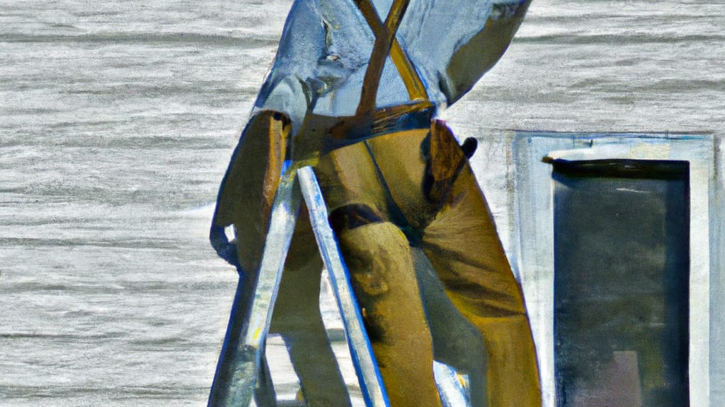 Man climbing ladder on Richfield, Wisconsin home to replace roof