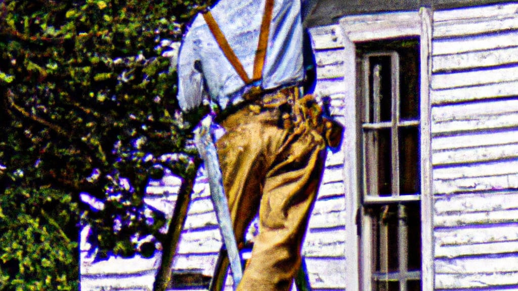 Man climbing ladder on Richlands, North Carolina home to replace roof