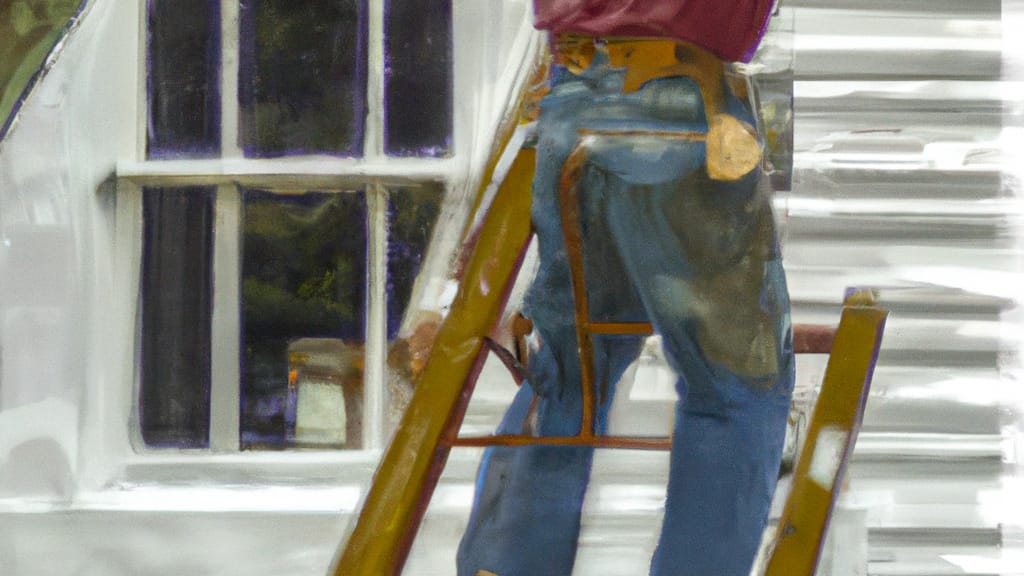 Man climbing ladder on Riegelwood, North Carolina home to replace roof