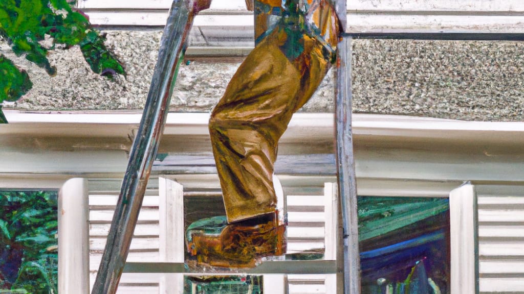 Man climbing ladder on Riverhead, New York home to replace roof